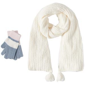 Women's Gloves And Scarf Set, White, 67.5" X 20"🦖